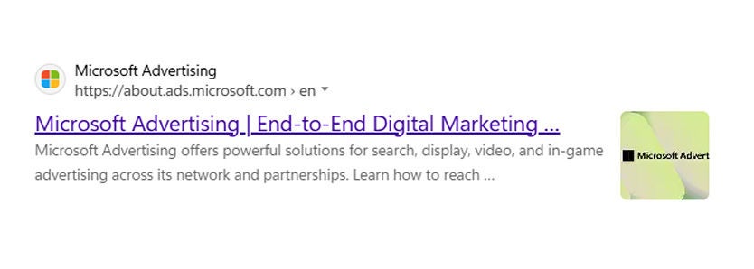 search snippet showing Microsoft Advertising