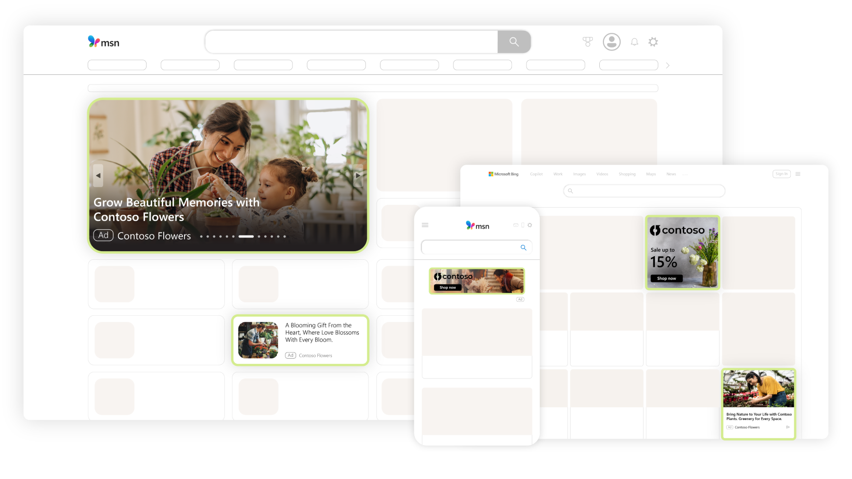 The MSN homepage showing Display and Native Ads.