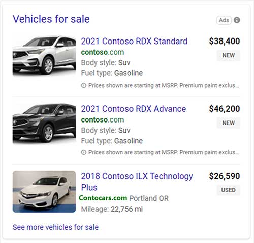 Example of Automotive Ads in search engine results page.